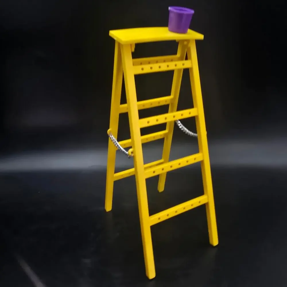 Vintage Yellow Ladder Earring Rack Tree with Paint Bucket Plastic 1980s
